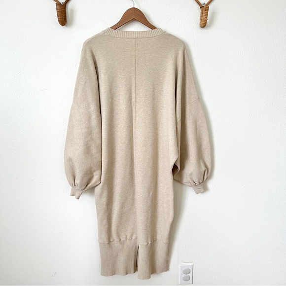 Free People Oversized Cream Sweater Midi Dress with Balloon Sleeves - Picture 5 of 11